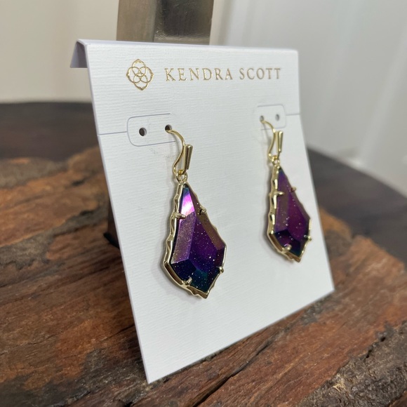 NWT Kendra Scott Faceted Alex Gold Drop Earrings in Iridescent Blue Goldstone! - Picture 3 of 5